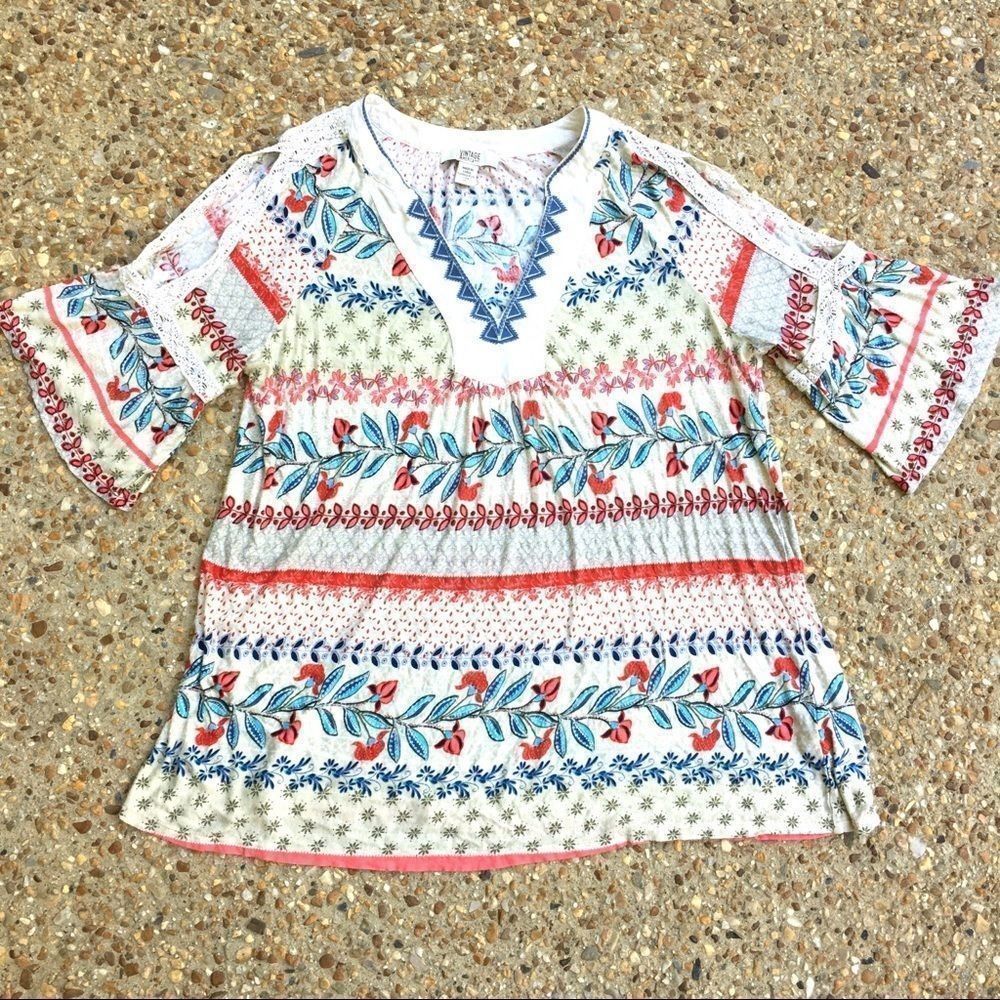 Vintage America Peasant Floral Cold Shoulder Top Size XL